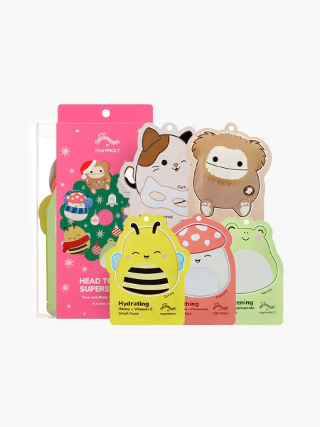 TonyMoly x Squishmallows Head To Toe Superstars Mask Set in branded components on a light gray background